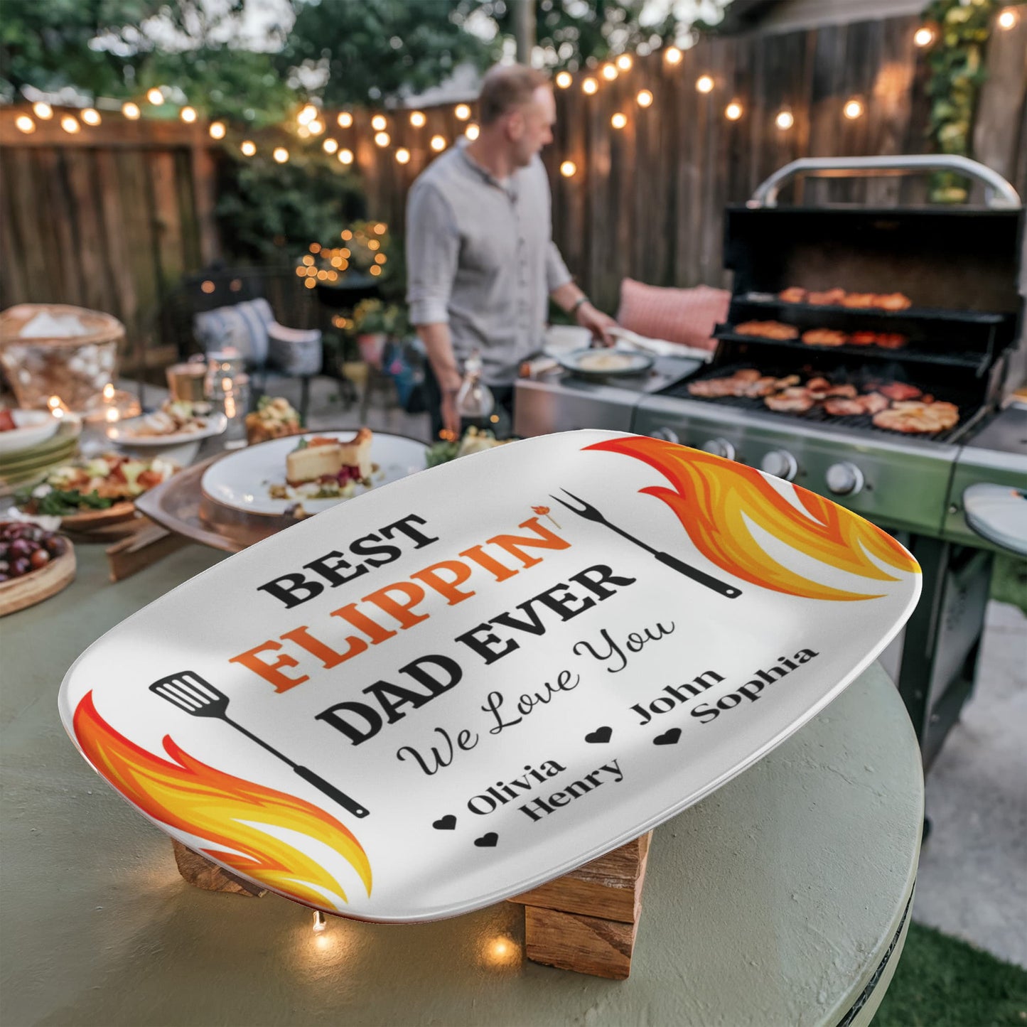 Best Flippin' Dad |We Love You |Personalized Custom Grill 10”x 14” Platter | Gifts For Dad