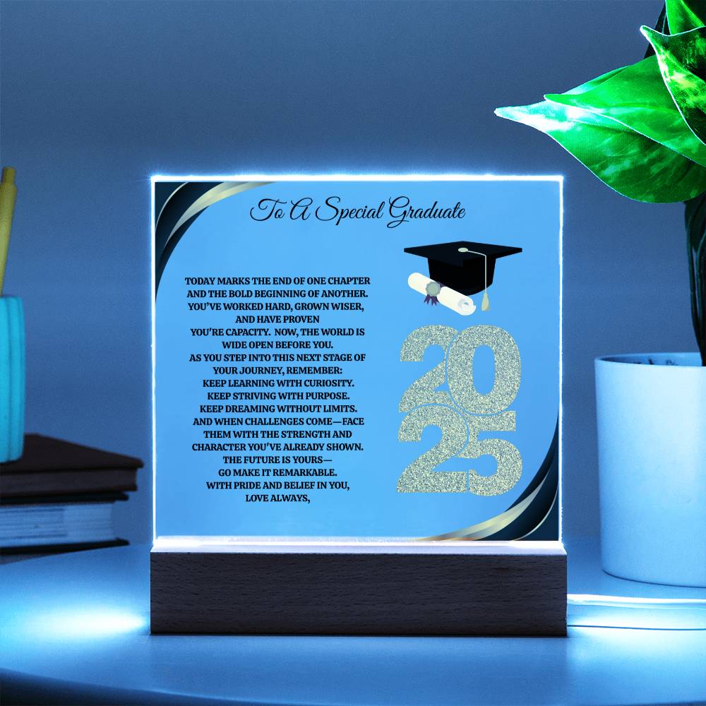 To A Special Graduate | Bold Beginning | Personalized Acrylic Square Plaque (w/LED)