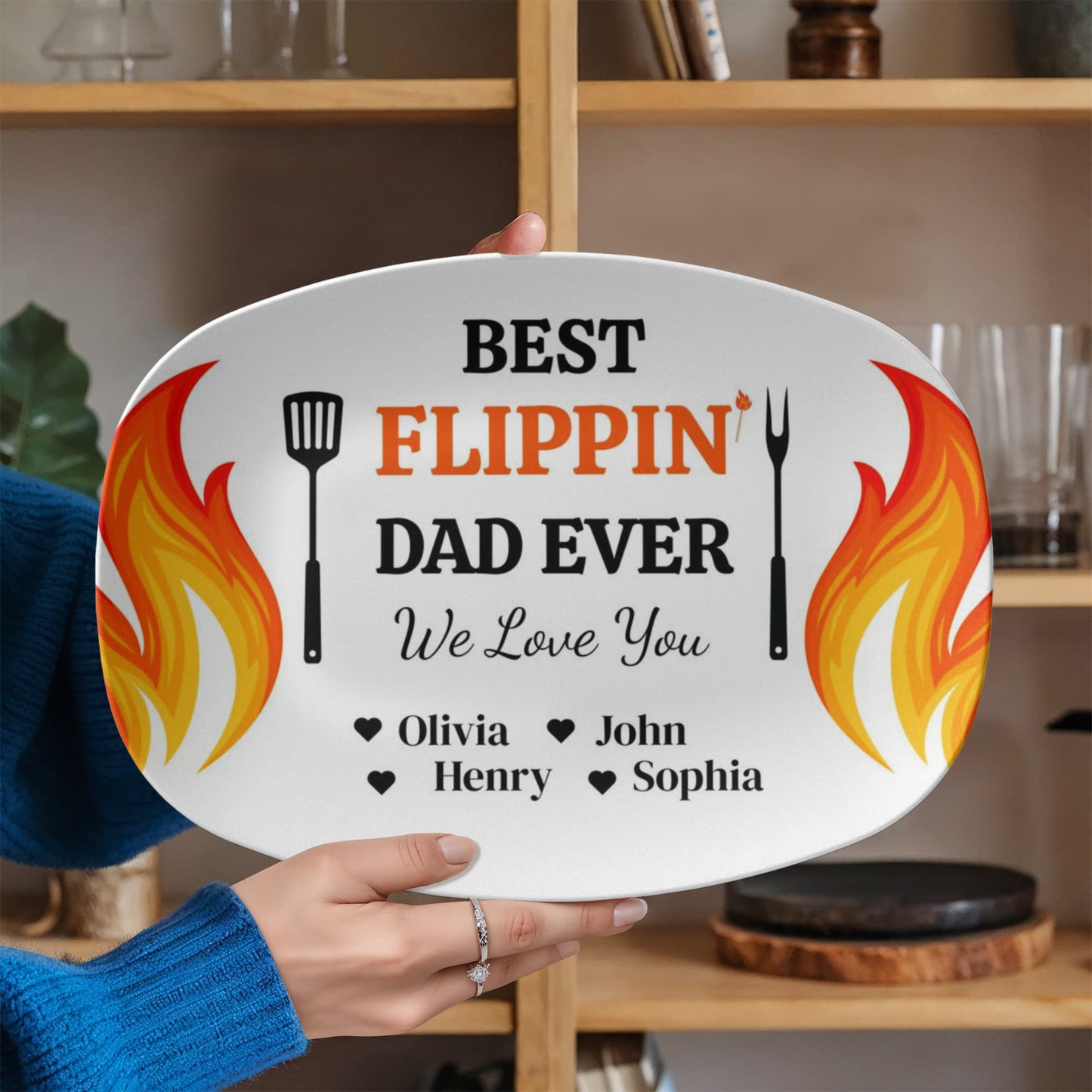 Best Flippin' Dad |We Love You |Personalized Custom Grill 10”x 14” Platter | Gifts For Dad
