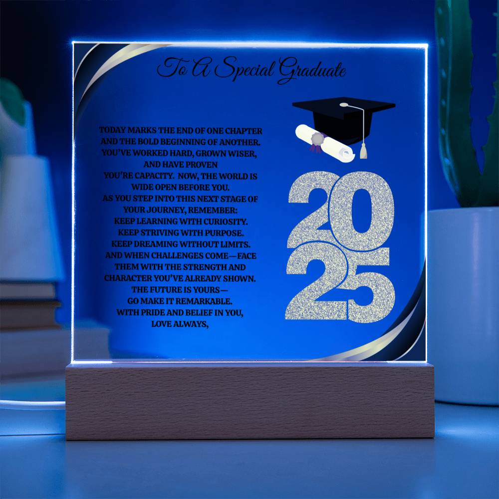 To A Special Graduate | Bold Beginning | Personalized Acrylic Square Plaque (w/LED)