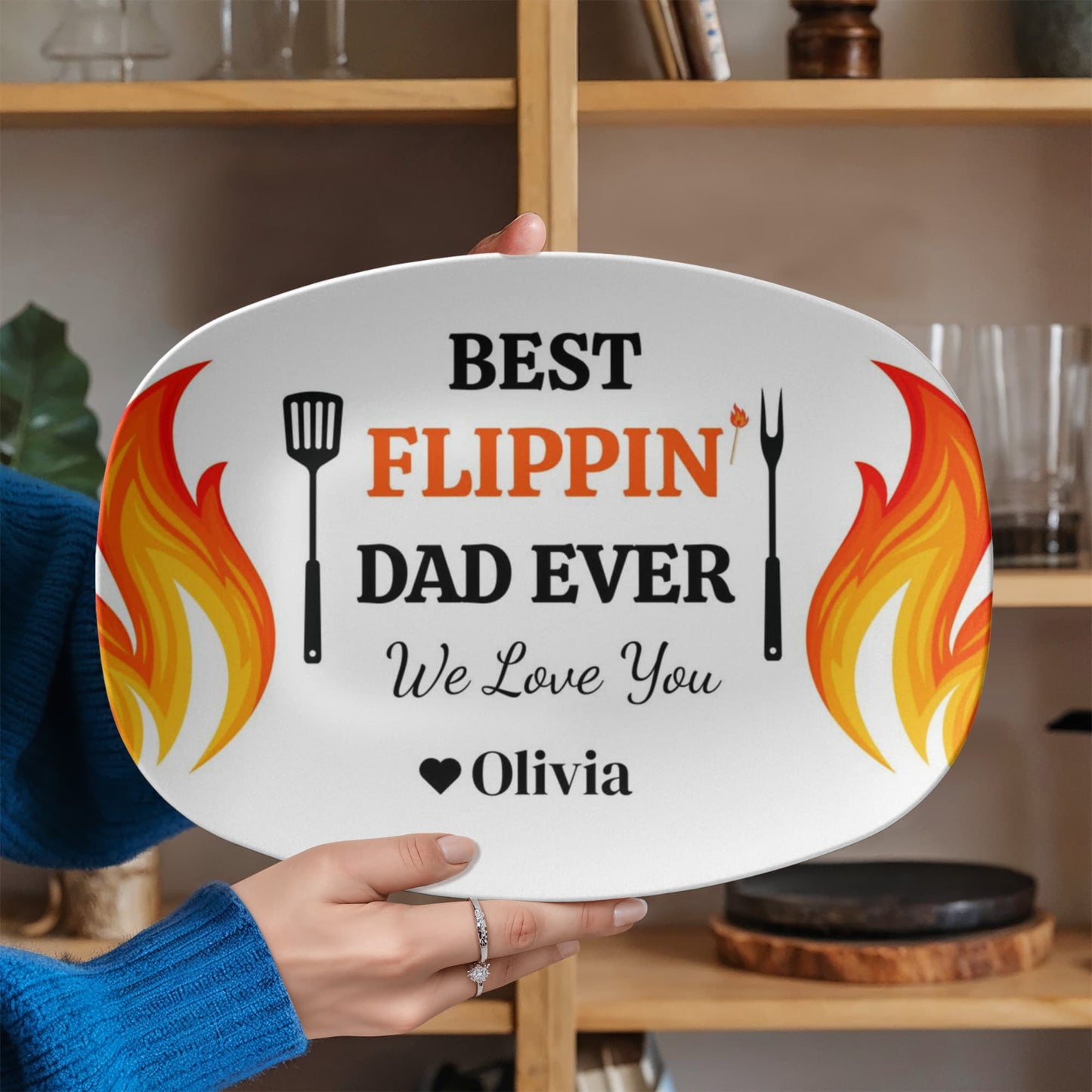 Best Flippin' Dad |We Love You |Personalized Custom Grill 10”x 14” Platter | Gifts For Dad