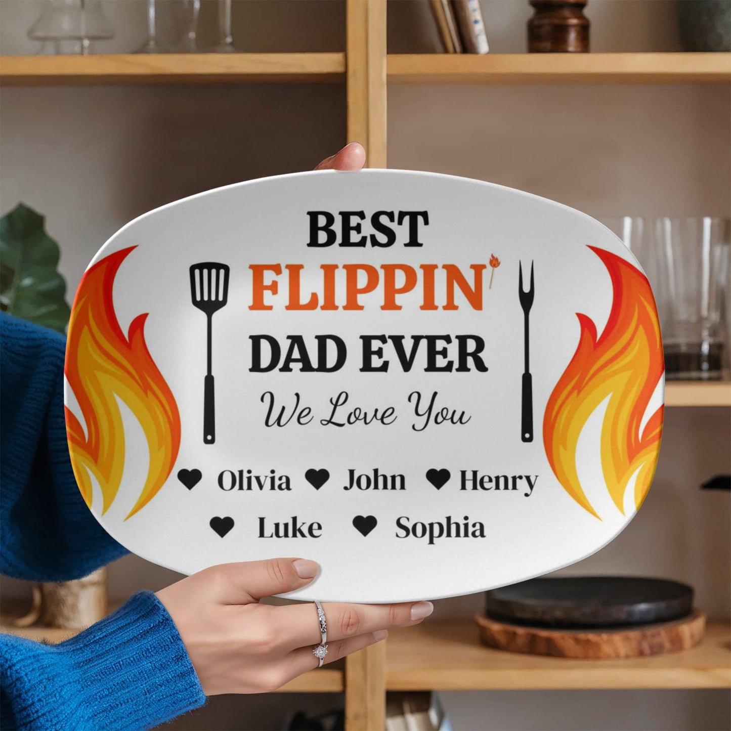Best Flippin' Dad |We Love You |Personalized Custom Grill 10”x 14” Platter | Gifts For Dad