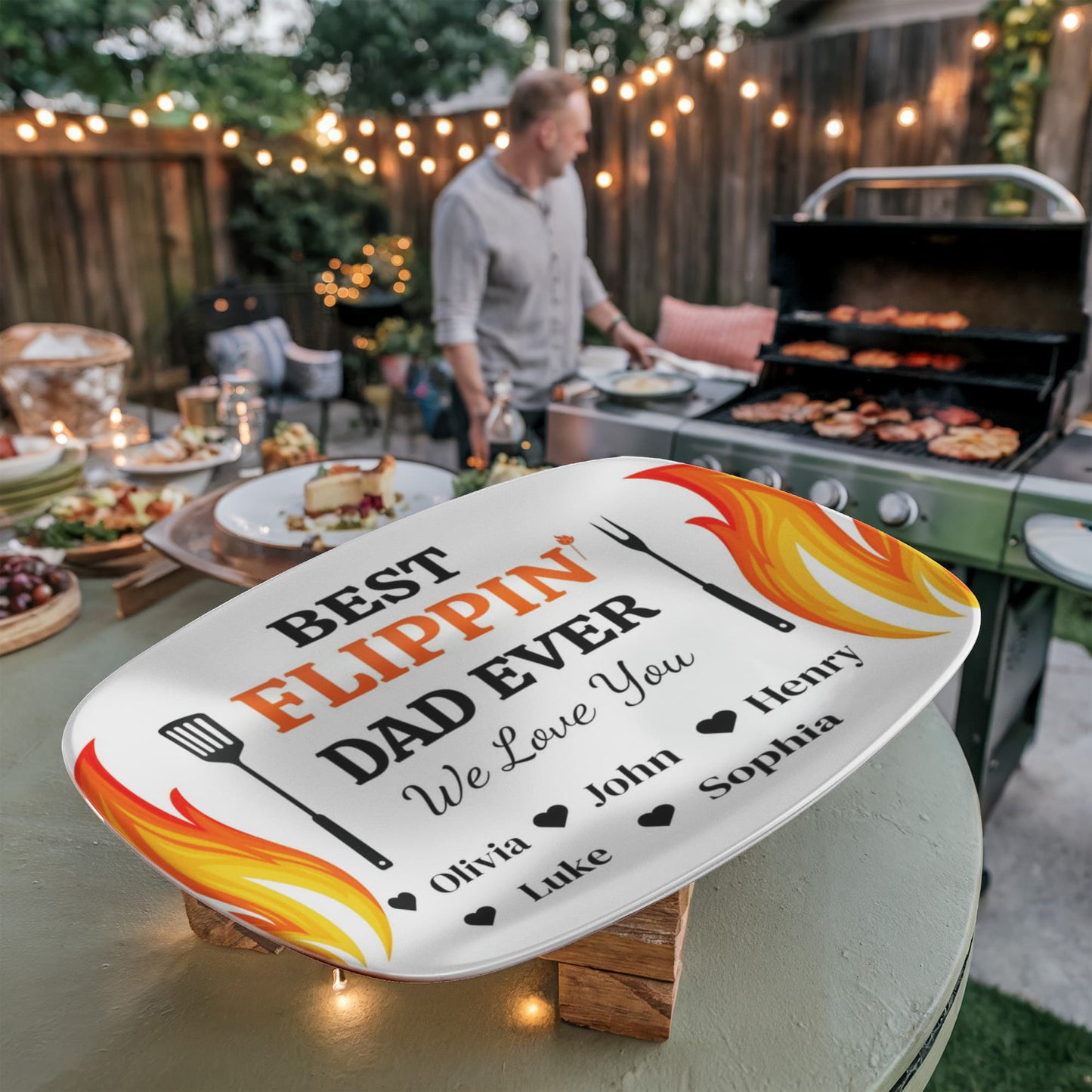 Best Flippin' Dad |We Love You |Personalized Custom Grill 10”x 14” Platter | Gifts For Dad