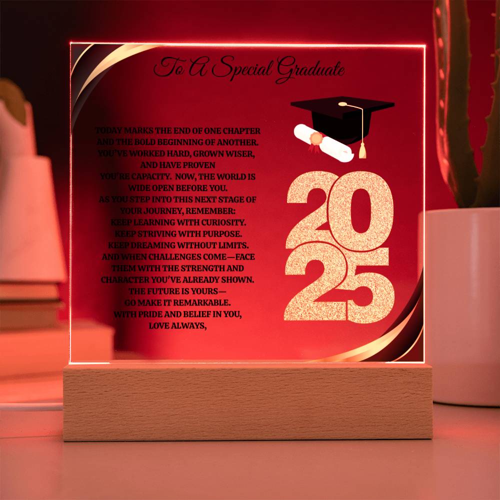 To A Special Graduate | Bold Beginning | Personalized Acrylic Square Plaque (w/LED)