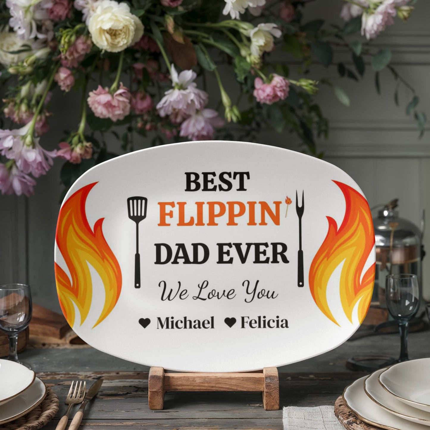 Best Flippin' Dad |We Love You |Personalized Custom Grill 10”x 14” Platter | Gifts For Dad