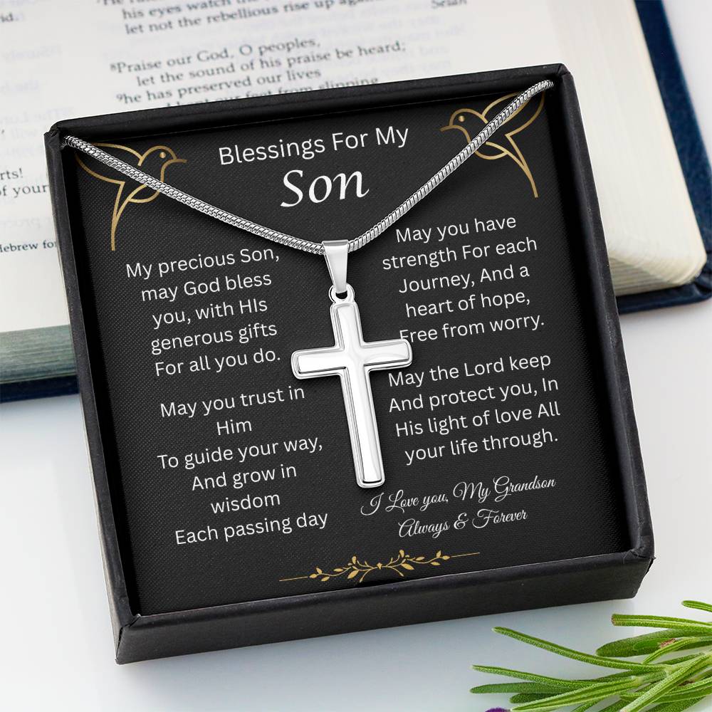 Blessings For My Son | Heart of Hope | Personalized Cross Necklace