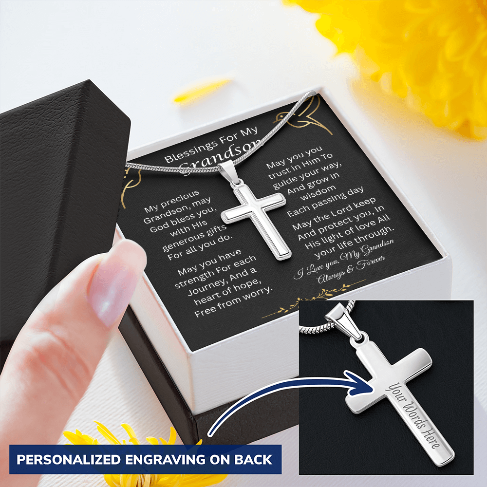 Blessings For My Grandson | Trust In Him | Personalized Cross Necklace