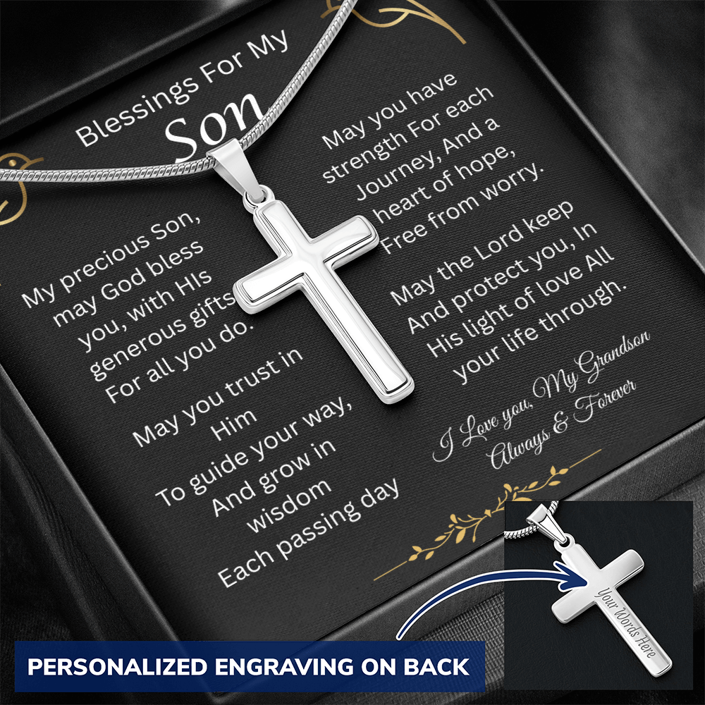 Blessings For My Son | Heart of Hope | Personalized Cross Necklace