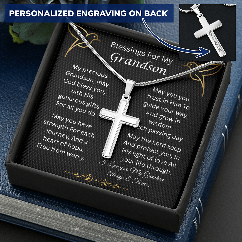 Blessings For My Grandson | Trust In Him | Personalized Cross Necklace