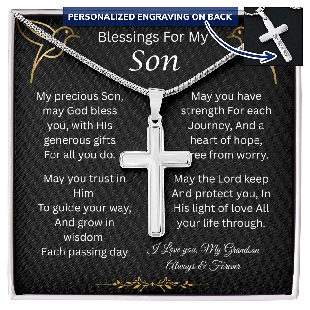 Blessings For My Son | Heart of Hope | Personalized Cross Necklace