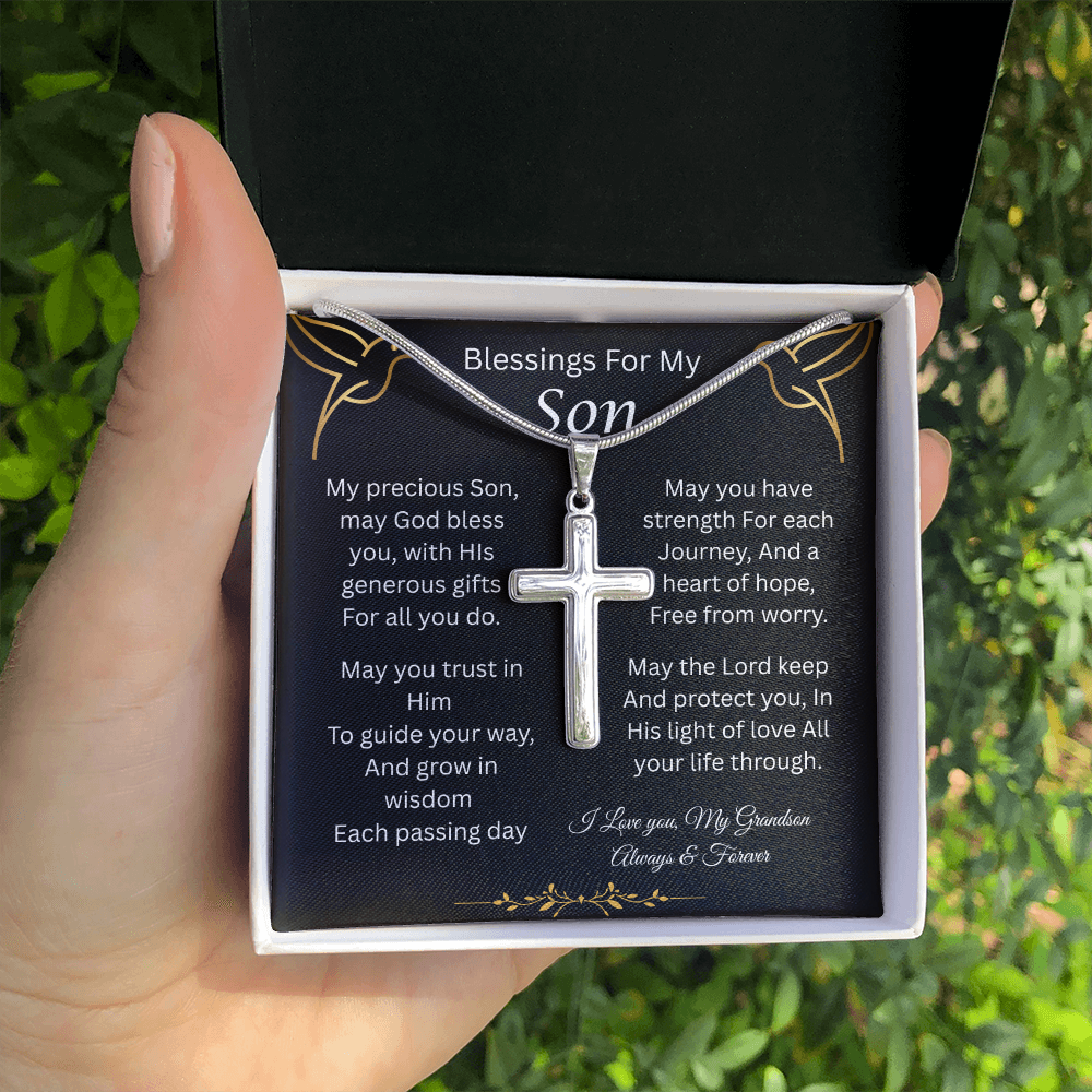 Blessings For My Son | Heart of Hope | Personalized Cross Necklace