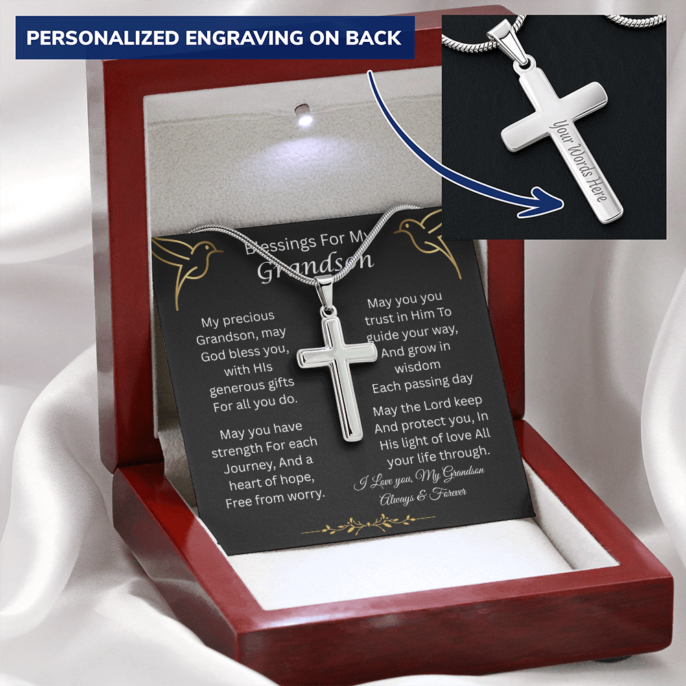 Blessings For My Grandson | Trust In Him | Personalized Cross Necklace