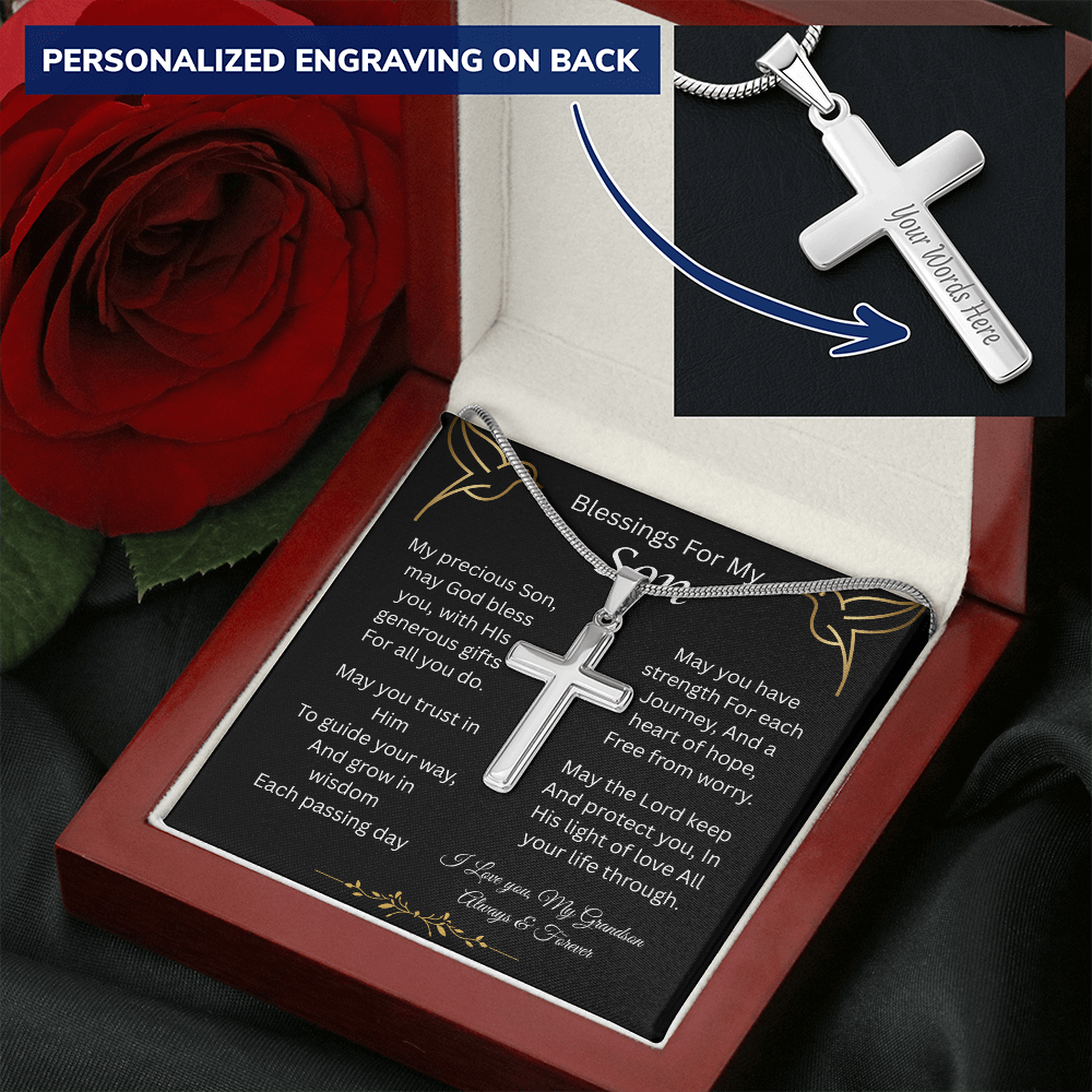 Blessings For My Son | Heart of Hope | Personalized Cross Necklace