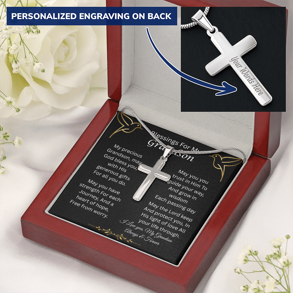 Blessings For My Grandson | Trust In Him | Personalized Cross Necklace