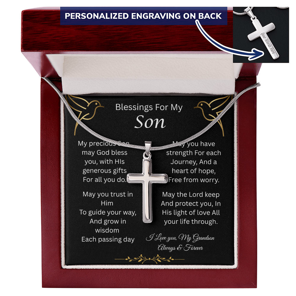 Blessings For My Son | Heart of Hope | Personalized Cross Necklace
