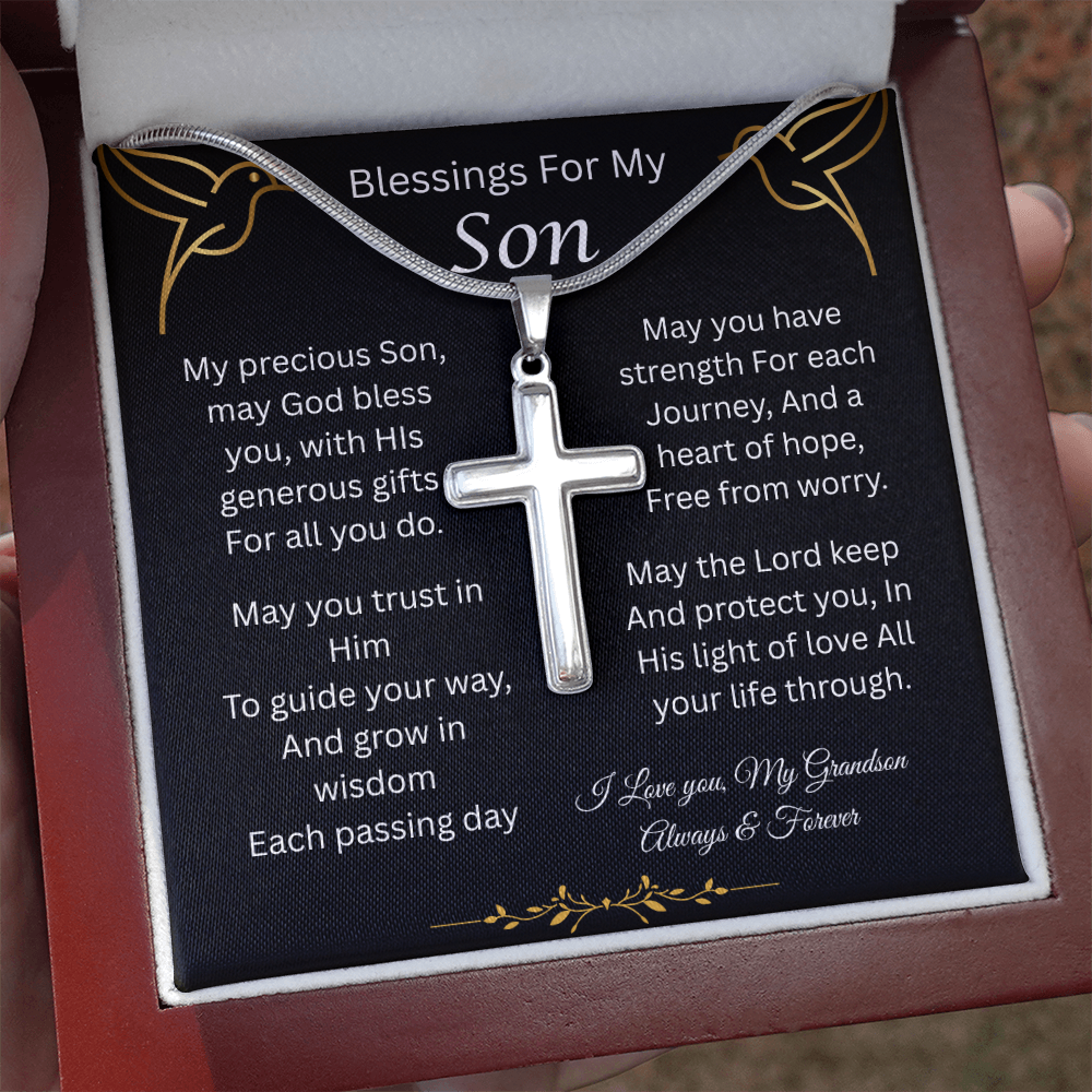 Blessings For My Son | Heart of Hope | Personalized Cross Necklace