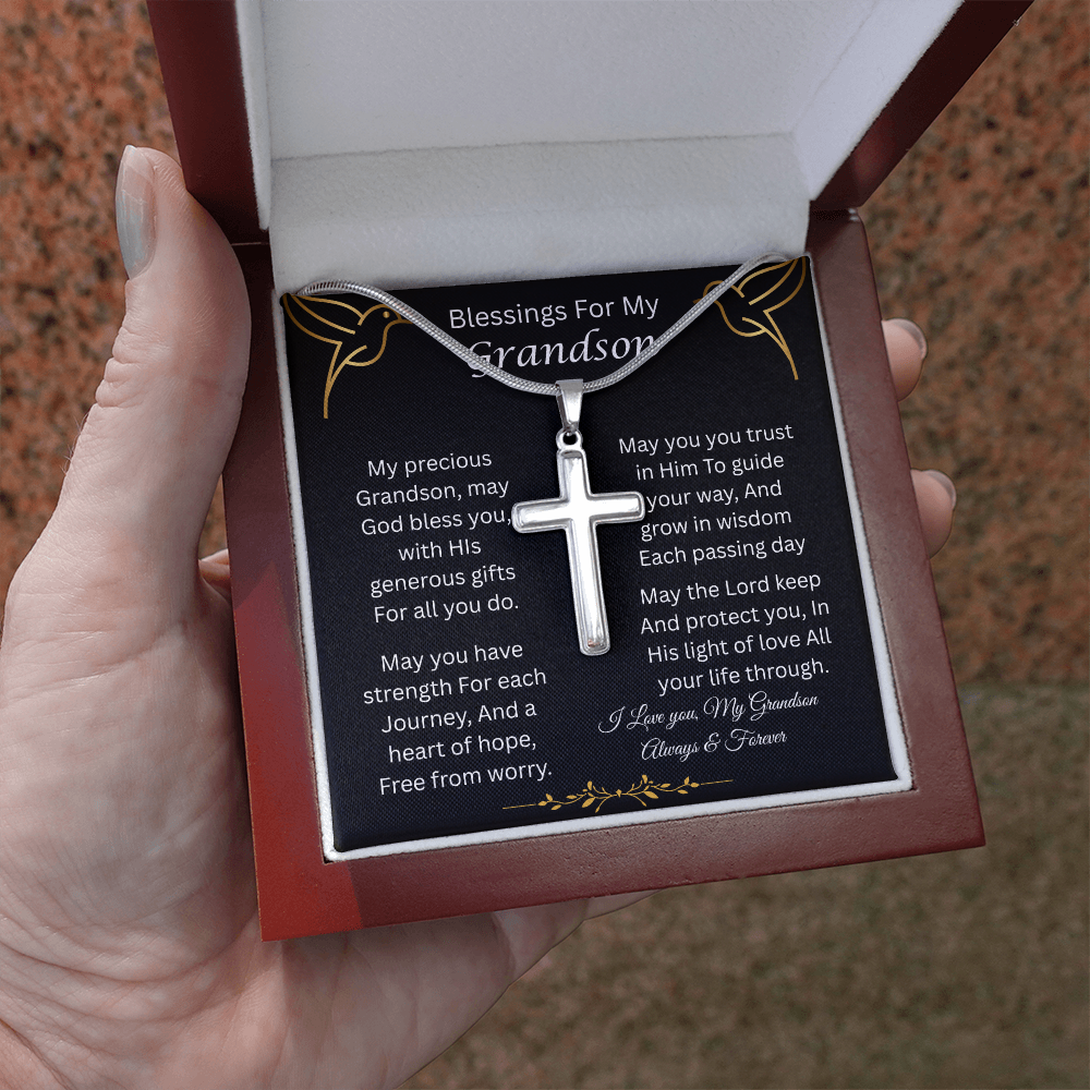 Blessings For My Grandson | Trust In Him | Personalized Cross Necklace