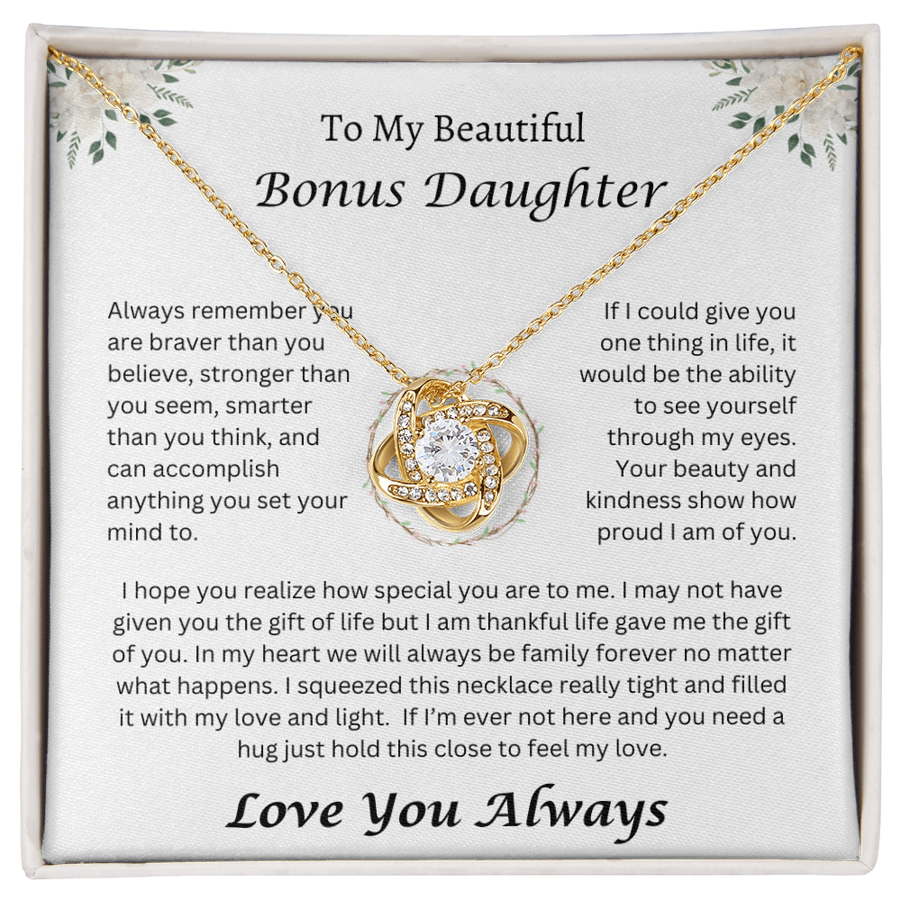 To My Beautiful Bonus Daughter | Always Remember | Love Knot Necklace