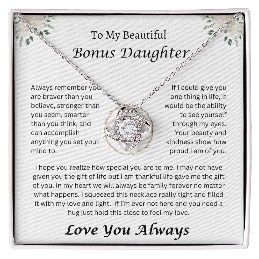 To My Beautiful Bonus Daughter | Always Remember | Love Knot Necklace