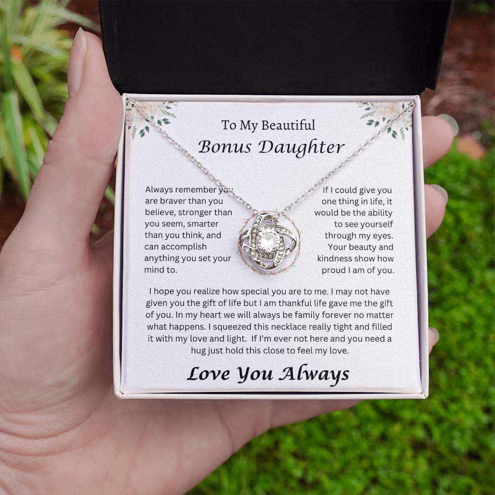 To My Beautiful Bonus Daughter | Always Remember | Love Knot Necklace