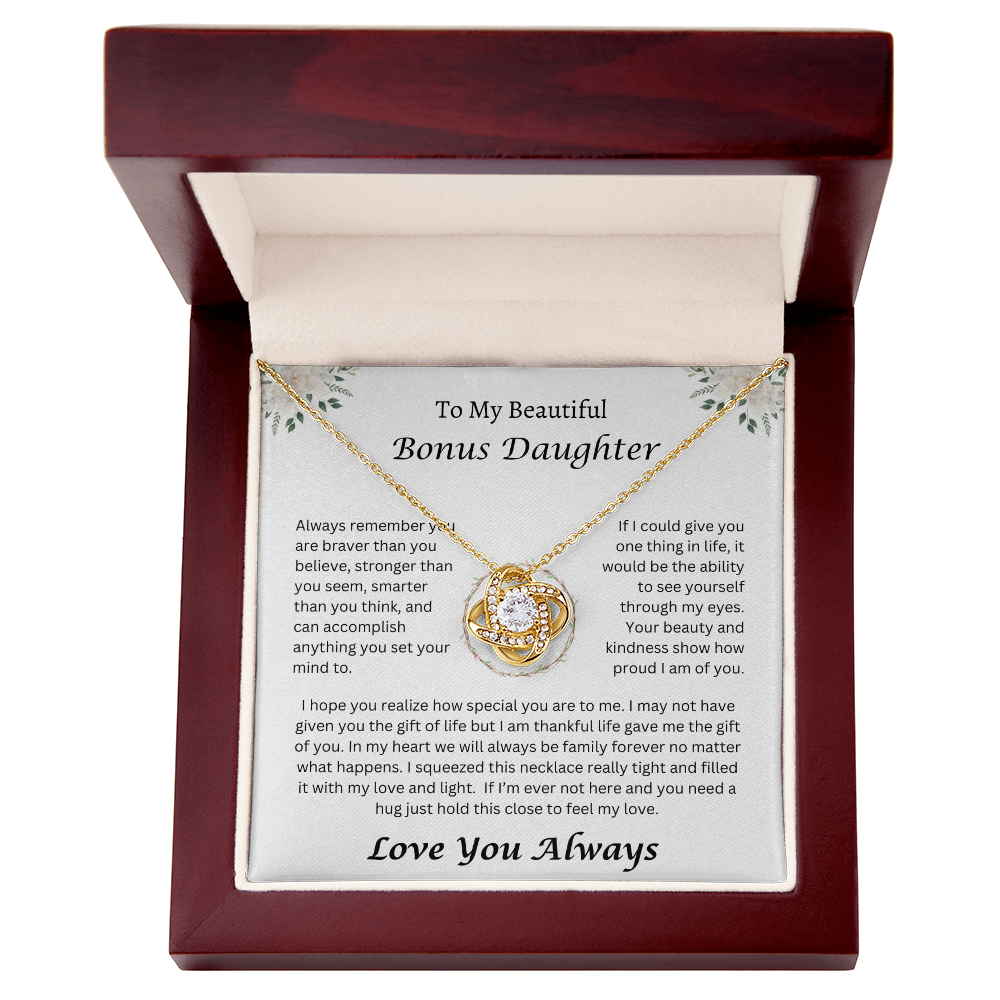 To My Beautiful Bonus Daughter | Always Remember | Love Knot Necklace