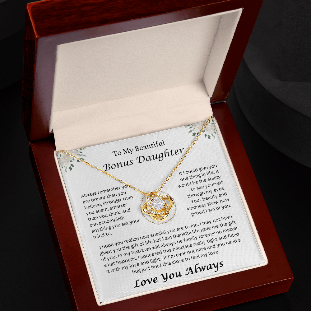 To My Beautiful Bonus Daughter | Always Remember | Love Knot Necklace