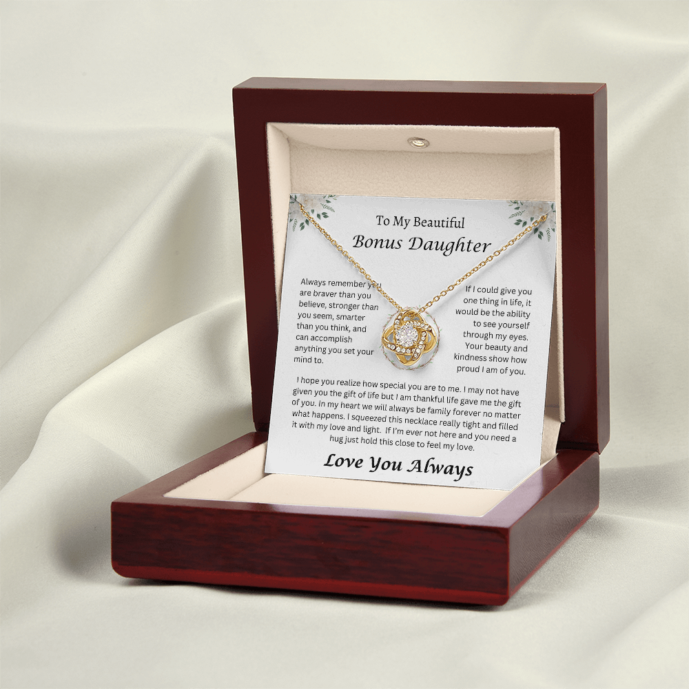 To My Beautiful Bonus Daughter | Always Remember | Love Knot Necklace