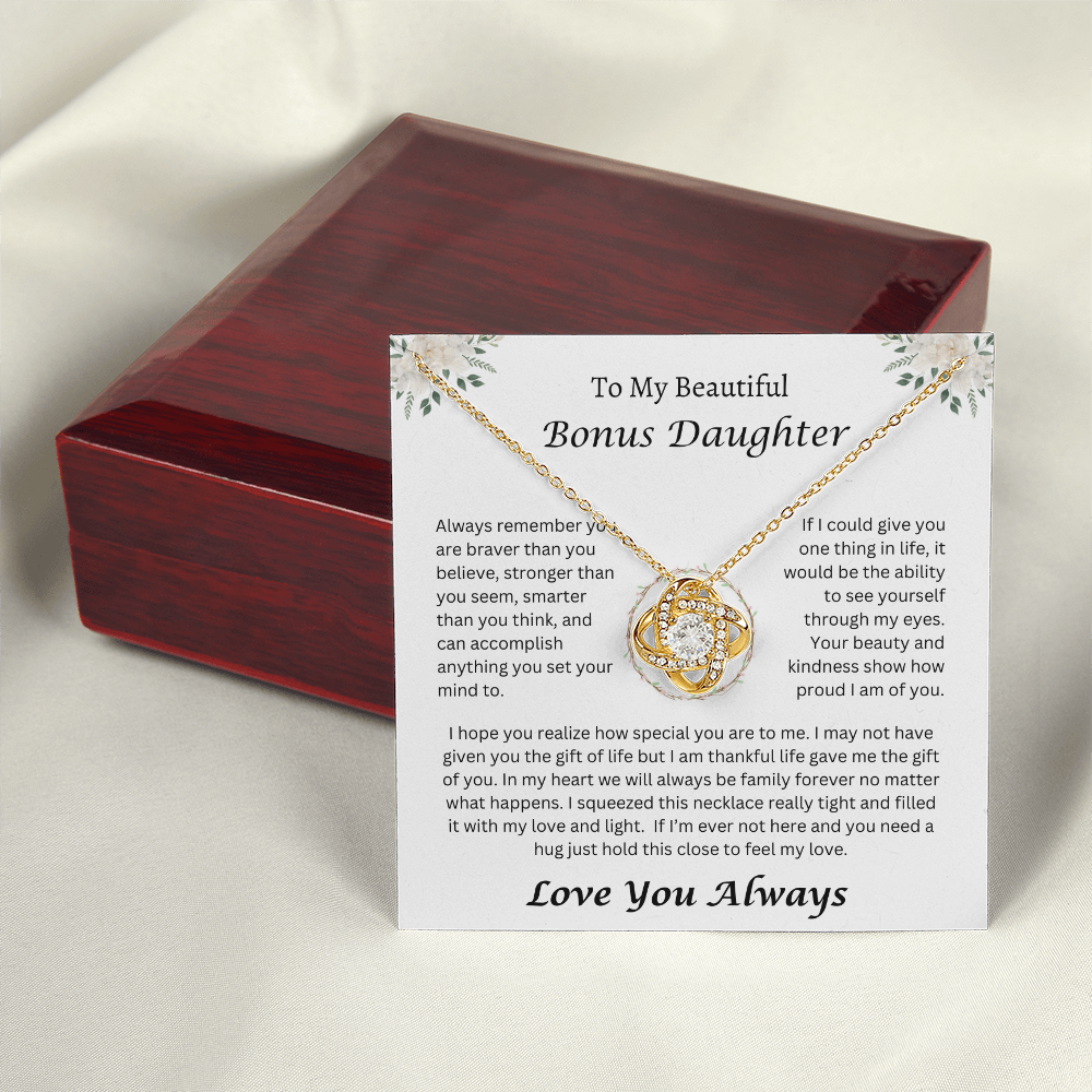 To My Beautiful Bonus Daughter | Always Remember | Love Knot Necklace