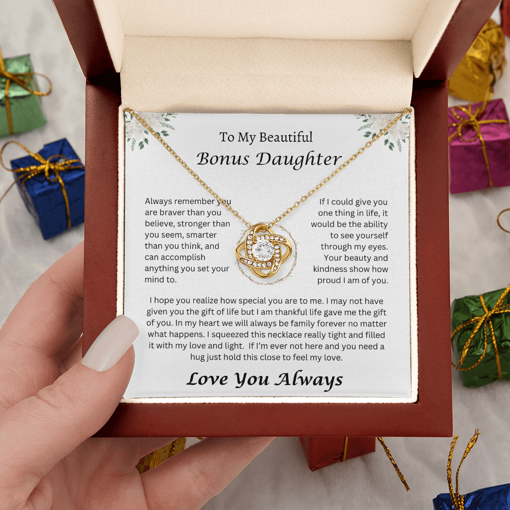 To My Beautiful Bonus Daughter | Always Remember | Love Knot Necklace