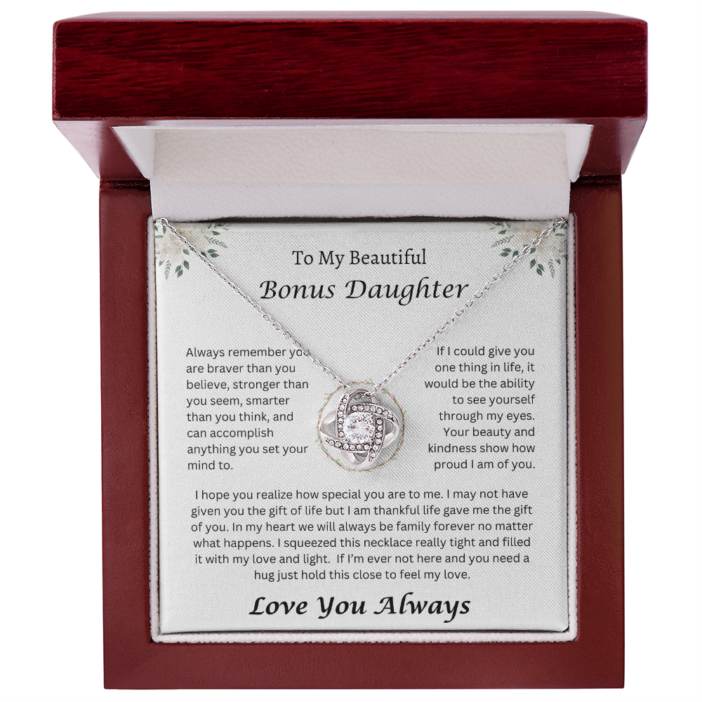 To My Beautiful Bonus Daughter | Always Remember | Love Knot Necklace