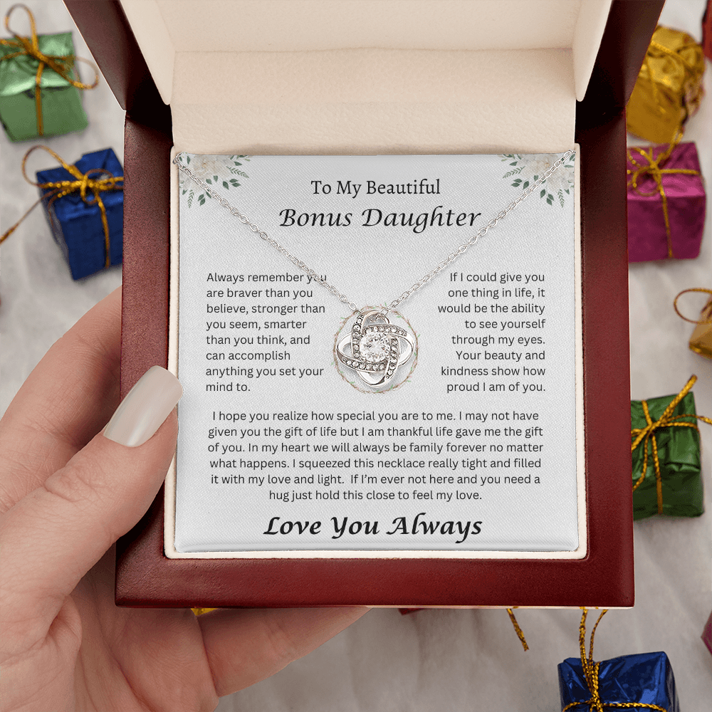 To My Beautiful Bonus Daughter | Always Remember | Love Knot Necklace