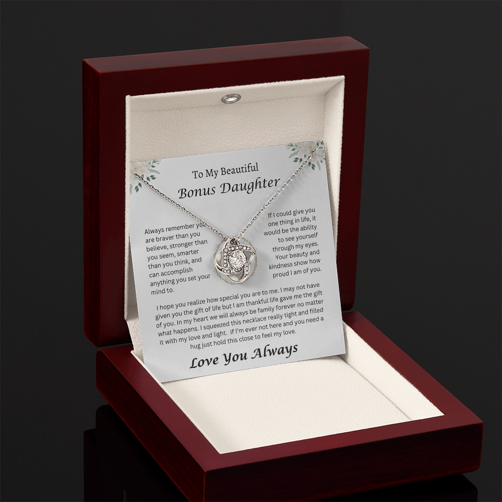 To My Beautiful Bonus Daughter | Always Remember | Love Knot Necklace