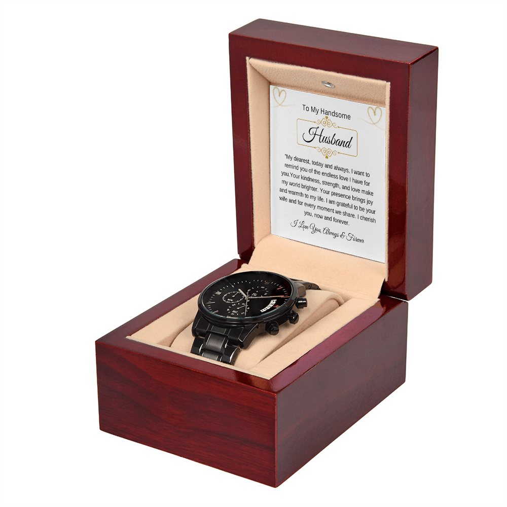 To My Handsome Husband | Love You Always | Black Chronograph Watch