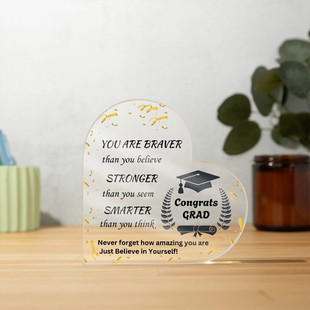 Congrats Grad | Never Forget | Printed Heart Acrylic Plaque