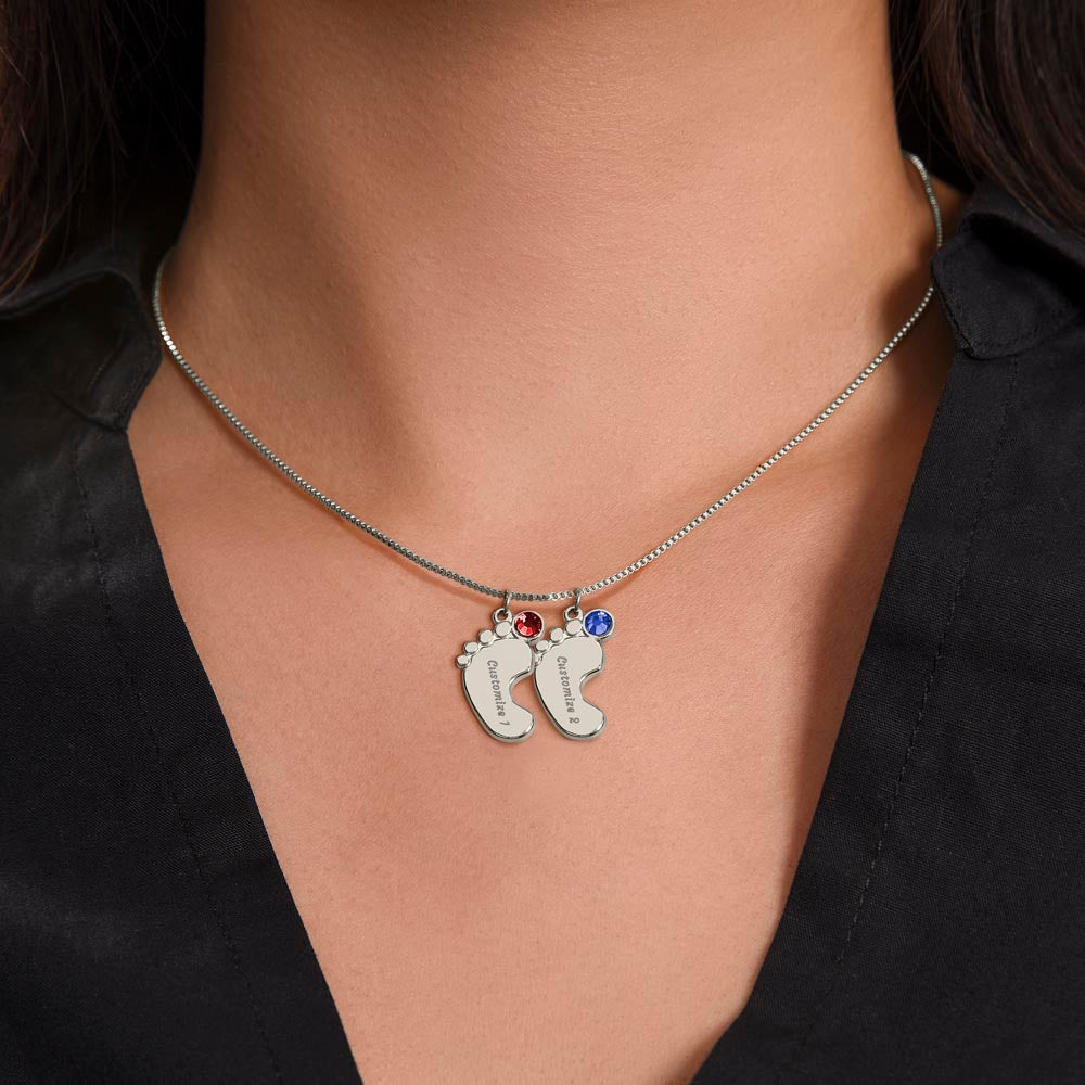 To My Mommy | Just A Bump | Custom Baby Feet Necklace with Birthstone
