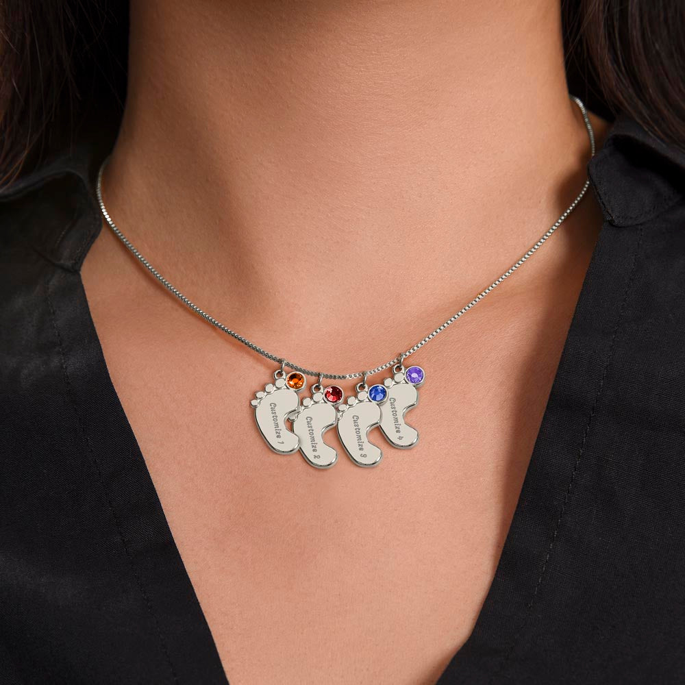 To My Mommy | Just A Bump | Custom Baby Feet Necklace with Birthstone