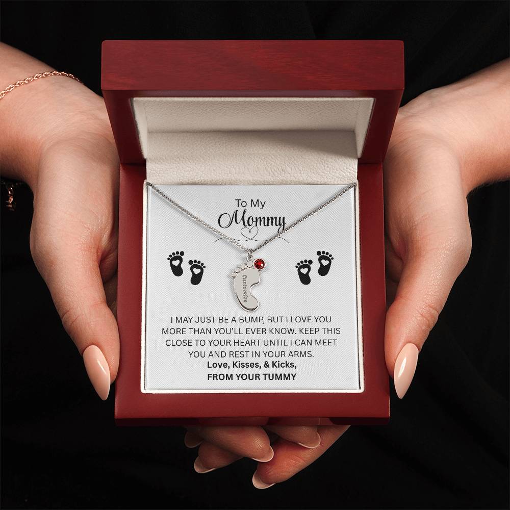 To My Mommy | Just A Bump | Custom Baby Feet Necklace with Birthstone