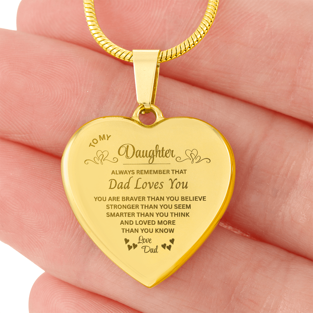 To My Daughter | Dad Loves You | Engraved Heart Necklace