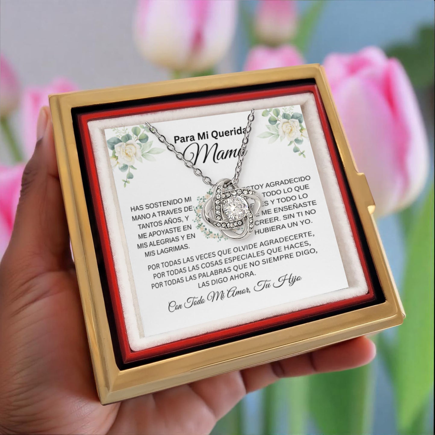 Para Mi Querida Mamá | Con Todo Mi Amor Tu Hijo | Collar de Nudo de Amor