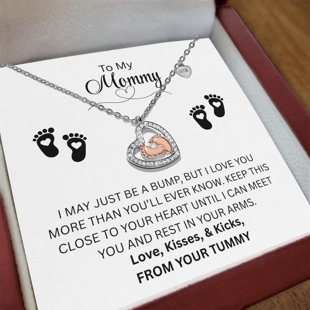 Dear Mommy | From Your Tummy | Baby Feet Heart Necklace