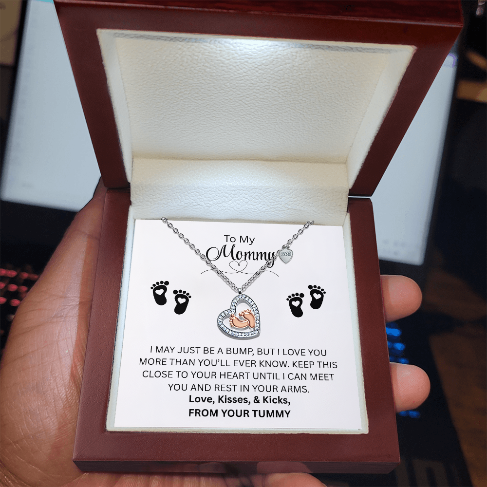 Dear Mommy | From Your Tummy | Baby Feet Heart Necklace