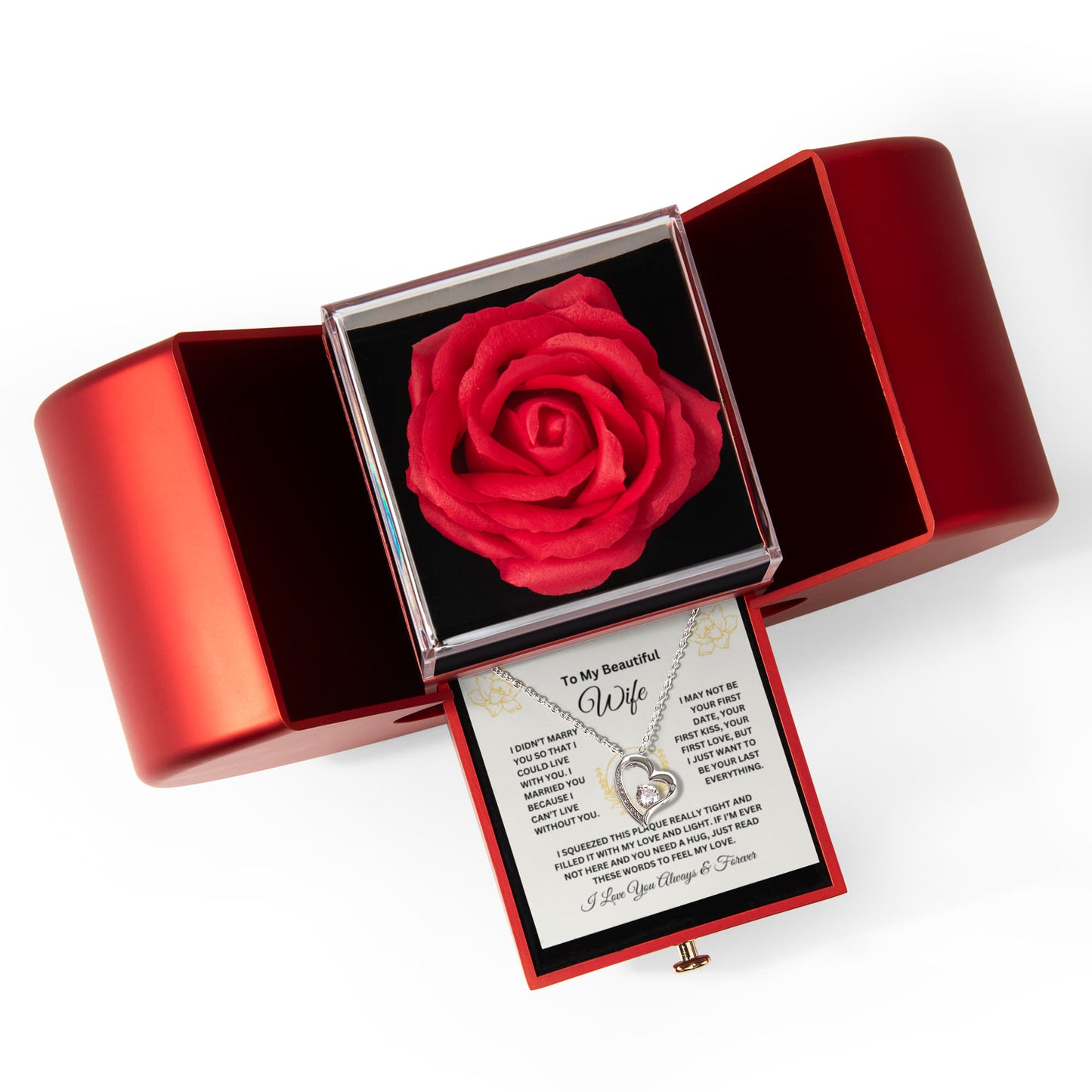To My Beautiful Wife | Romantic Forever Rose Jewelry Gift with Hidden Message Card | Be Your Last Everything