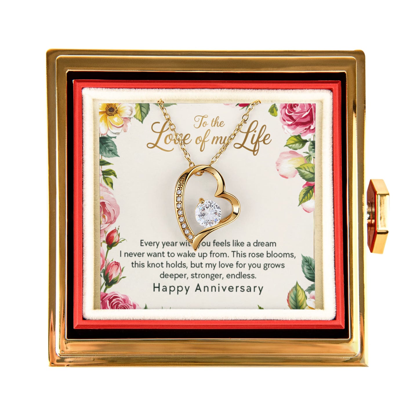 Happy Anniversary | Every year with you | Forever Necklace With Rotating Rose Box
