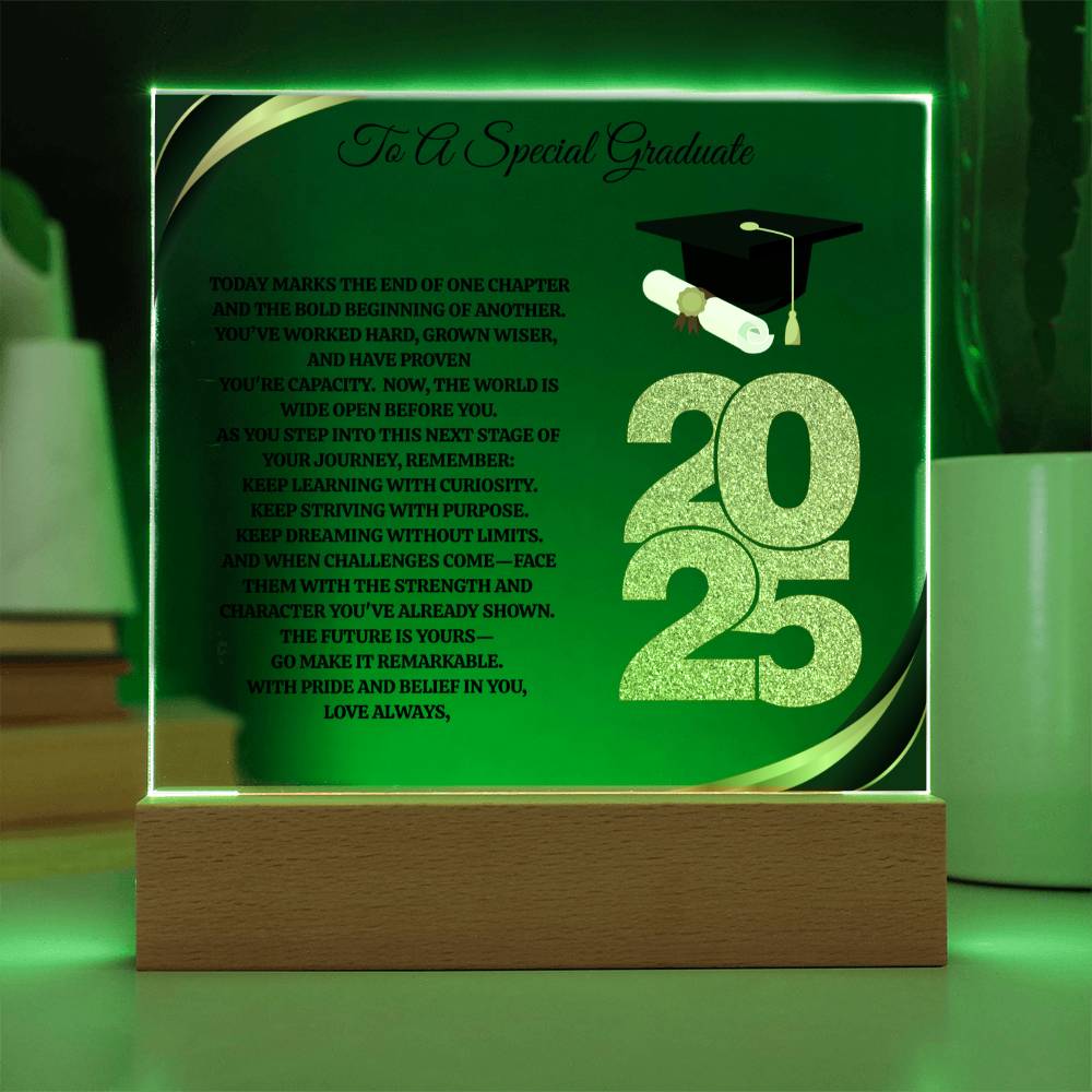 To A Special Graduate | Bold Beginning | Personalized Acrylic Square Plaque (w/LED)
