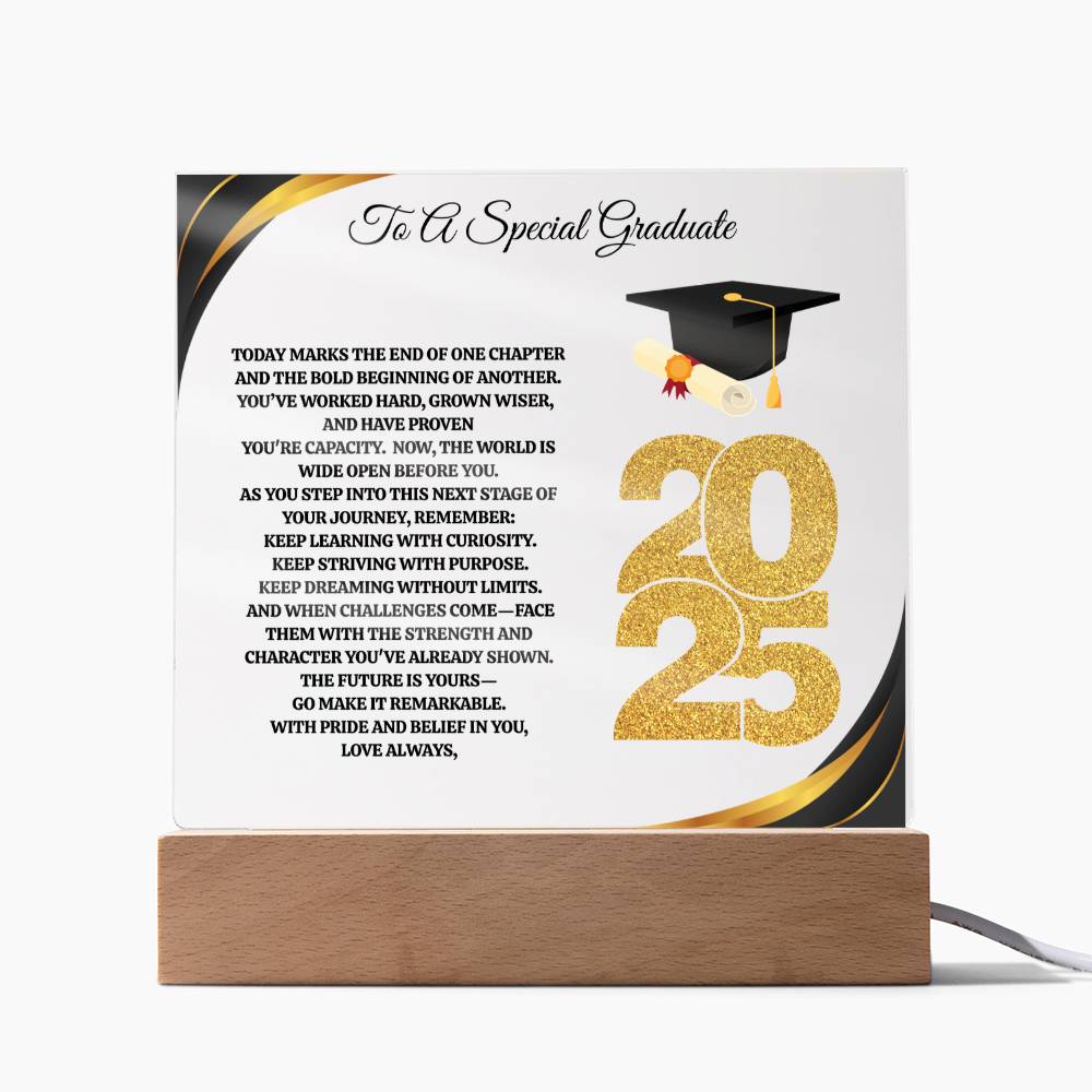 To A Special Graduate | Bold Beginning | Personalized Acrylic Square Plaque (w/LED)