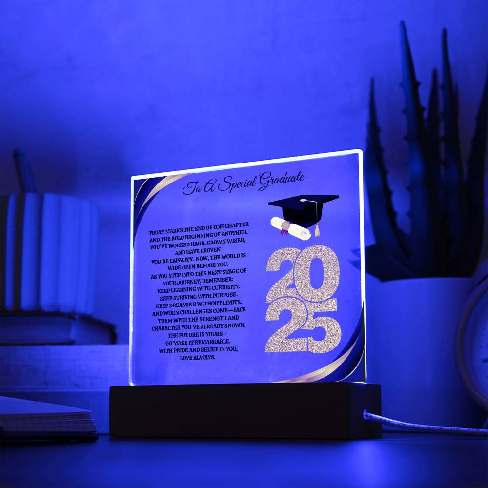 To A Special Graduate | Bold Beginning | Personalized Acrylic Square Plaque (w/LED)