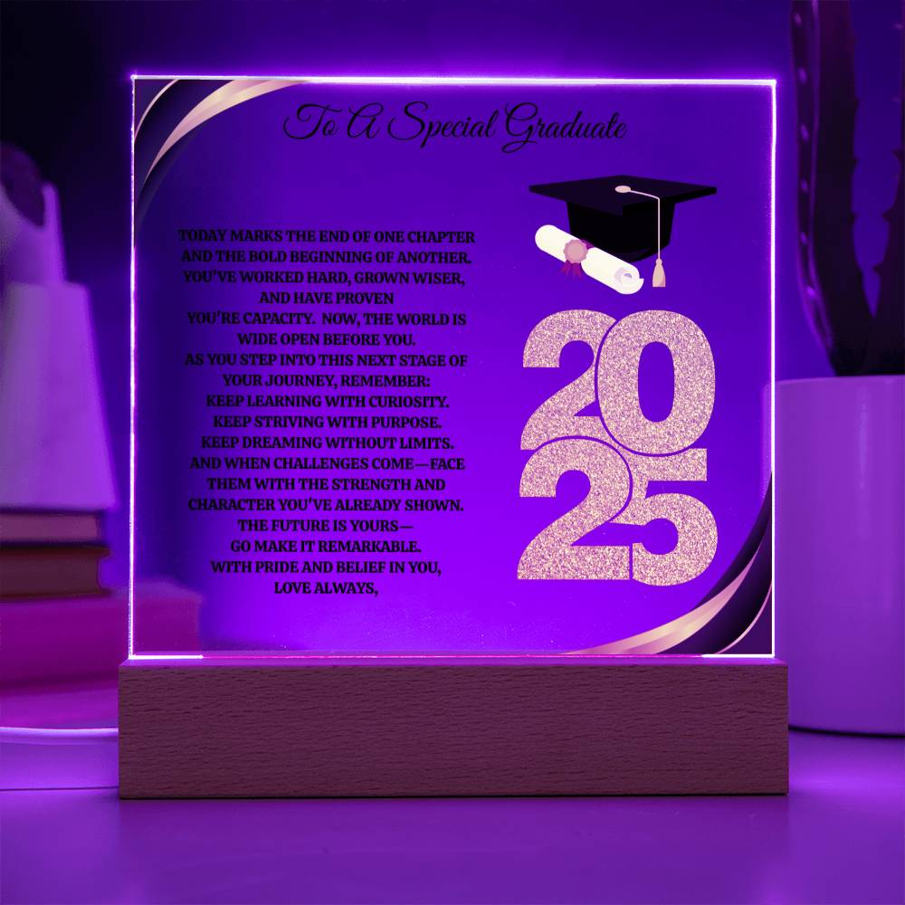 To A Special Graduate | Bold Beginning | Personalized Acrylic Square Plaque (w/LED)