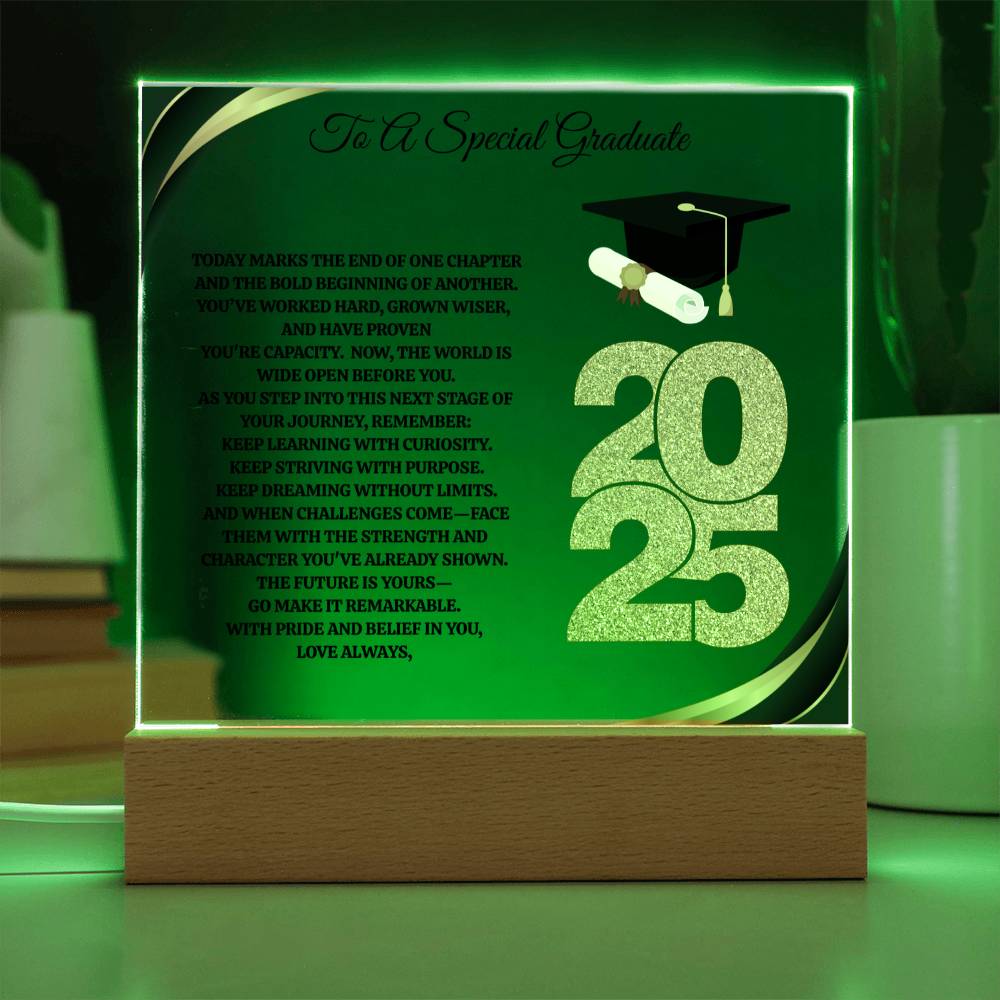 To A Special Graduate | Bold Beginning | Personalized Acrylic Square Plaque (w/LED)