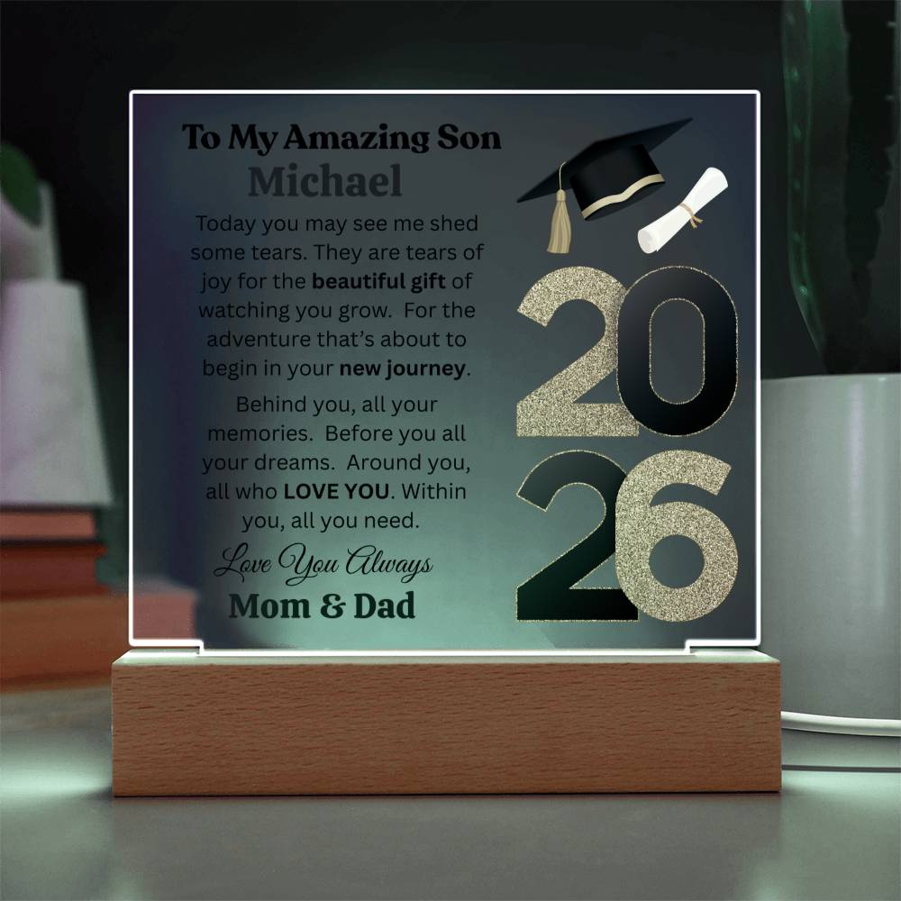 Personalized Amazing Son Graduation Message Acrylic Square Plaque w(LED)
