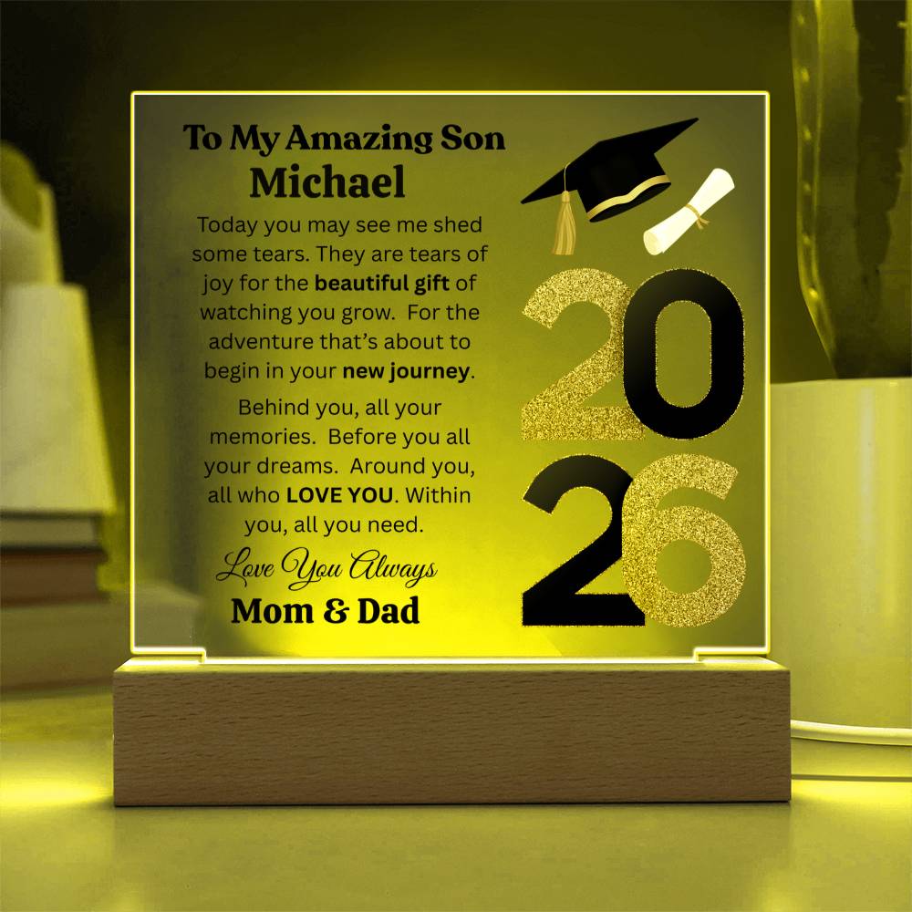 Personalized Amazing Son Graduation Message Acrylic Square Plaque w(LED)